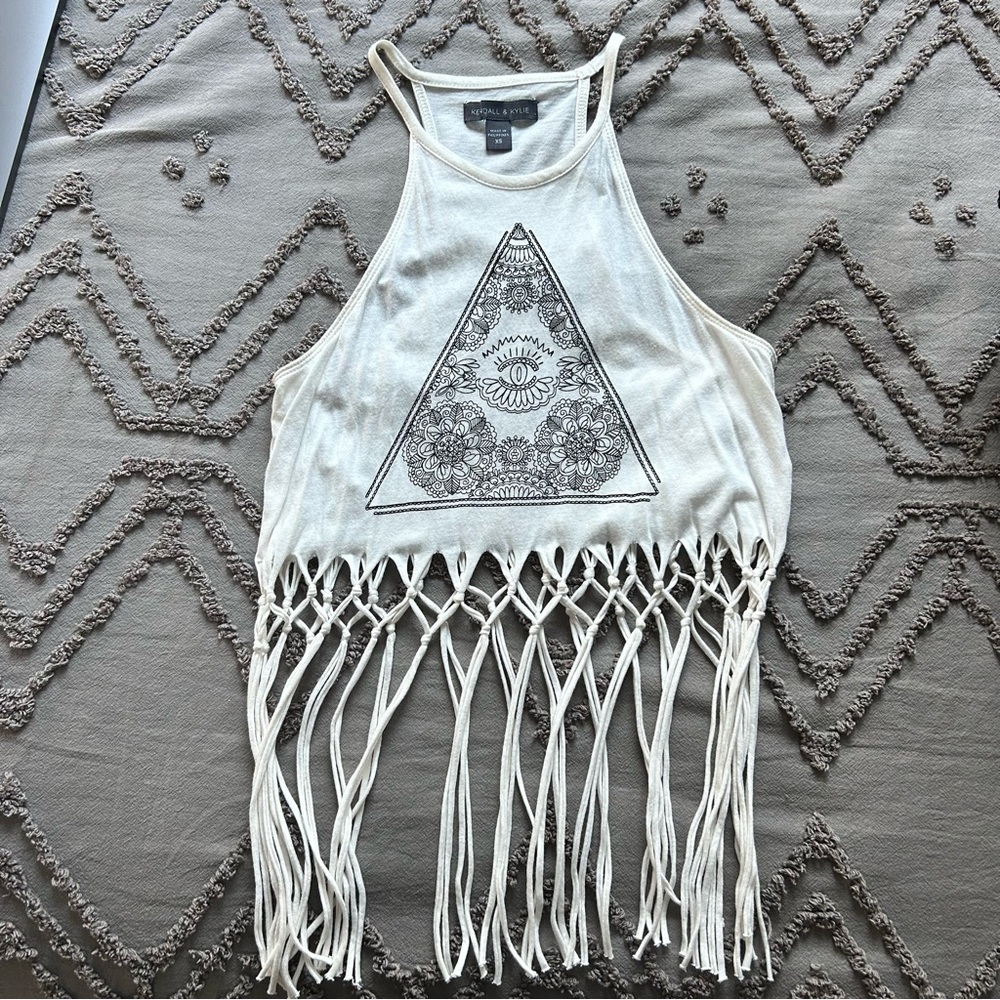 Cream Fringe Tank Top